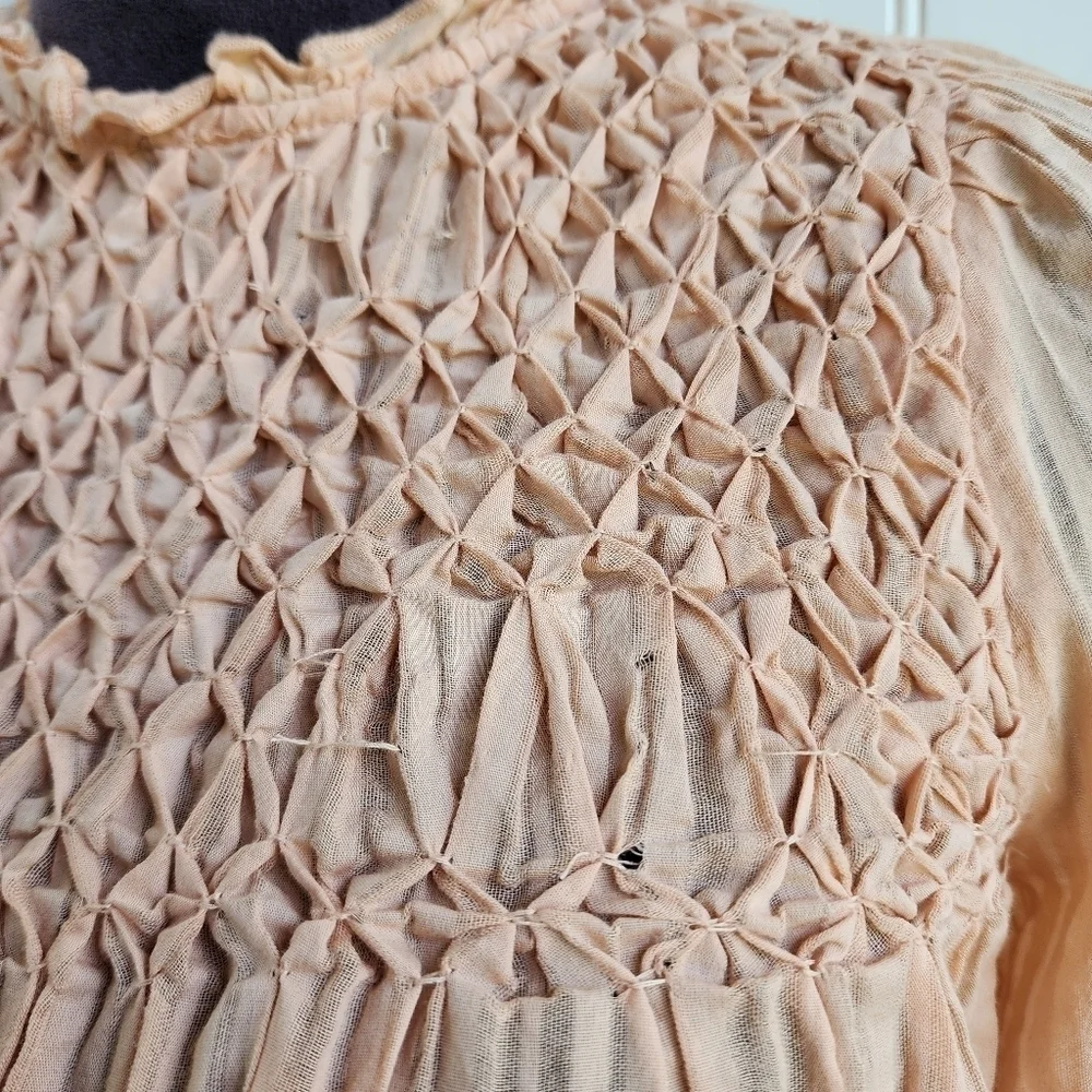 Zara Girls Long Sleeve Textured Top Babydoll Blouse Cream Blush Pink Sz 13-14